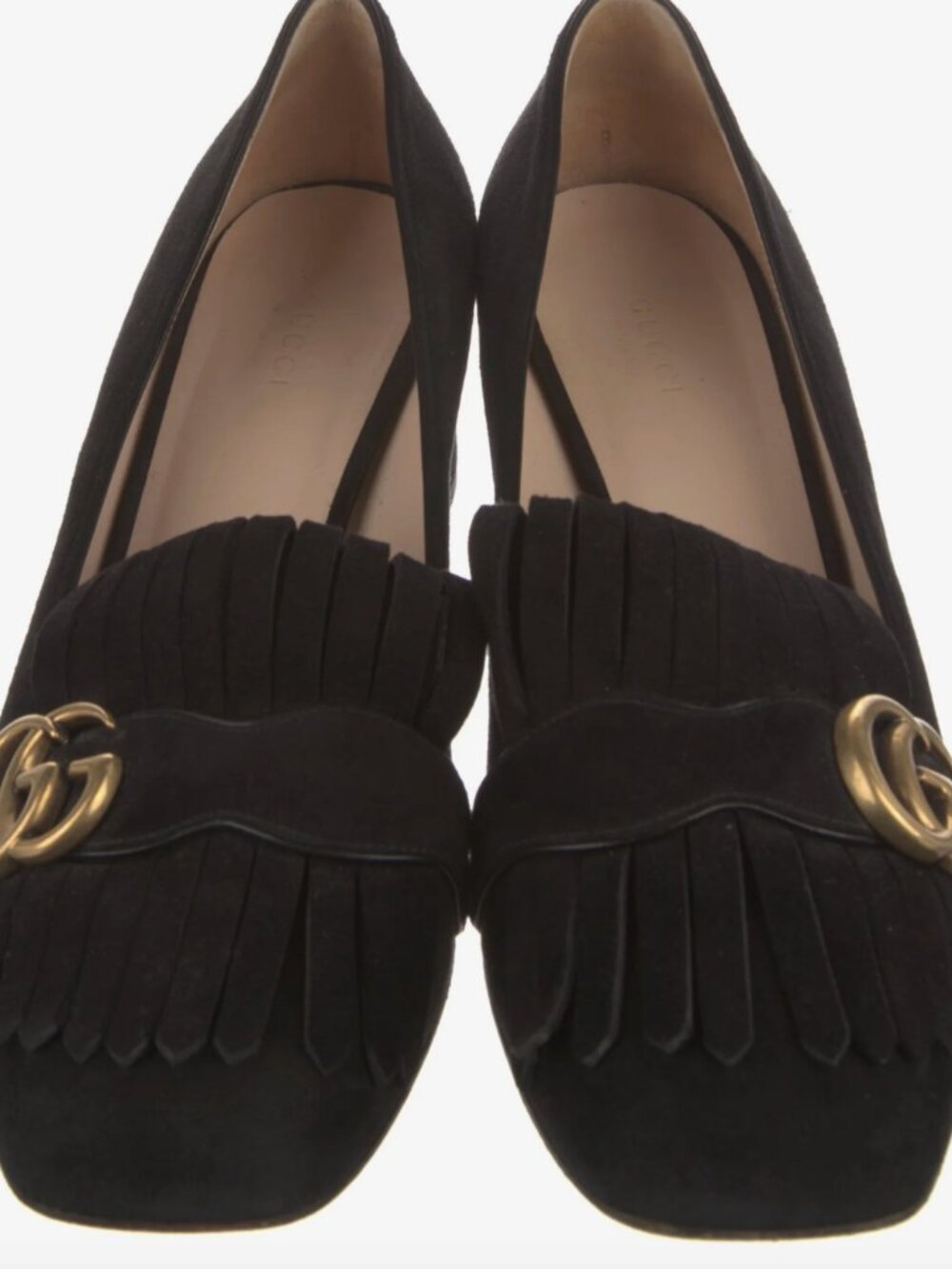 Gucci  Suede Fringe Trim Accent Pumps